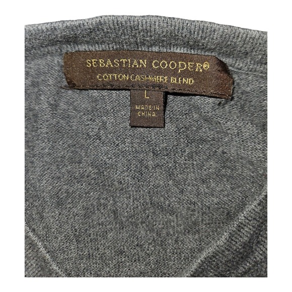 Sebastian Cooper V-Neck Sweater Men's Large Gray Diamond Print Cotton Cashmere - Picture 2 of 7